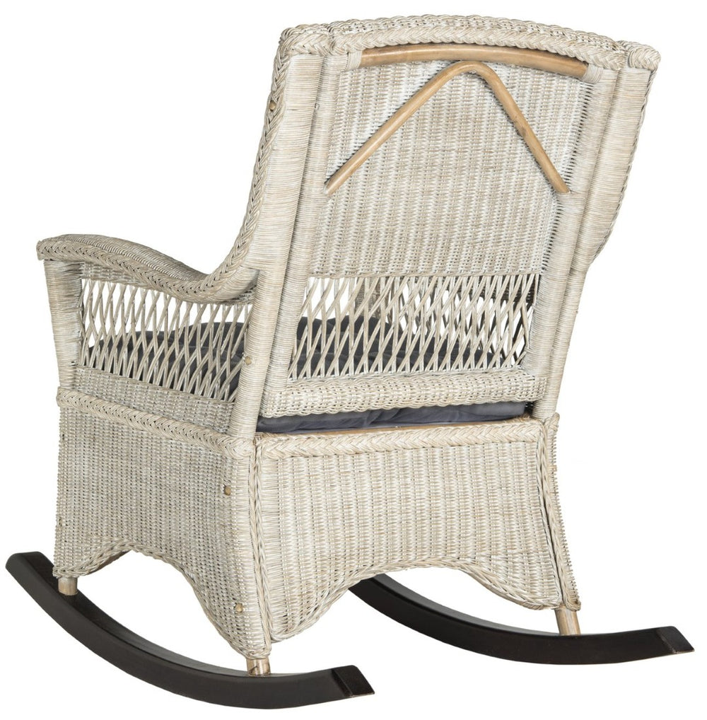 Safavieh Aria Rocking Chair - Coastal Charm With Antique Grey Rattan & Mahogany - Perfect For Sunrooms! SEA8036A