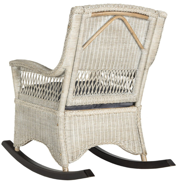 Safavieh Aria Rocking Chair - Coastal Charm With Antique Grey Rattan & Mahogany - Perfect For Sunrooms! SEA8036A