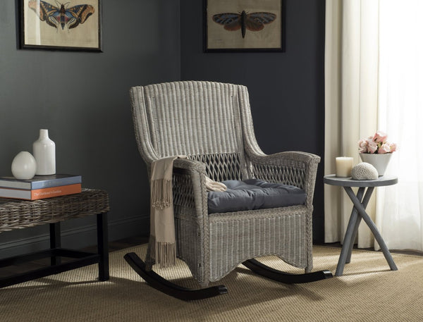 Safavieh Aria Rocking Chair - Coastal Charm With Antique Grey Rattan & Mahogany - Perfect For Sunrooms! SEA8036A