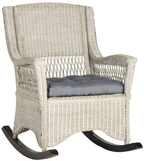 Safavieh Aria Rocking Chair - Coastal Charm With Antique Grey Rattan & Mahogany - Perfect For Sunrooms! SEA8036A