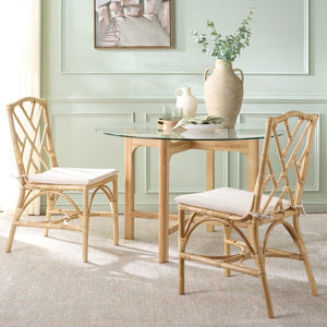 Safavieh CHADALE Rattan Dining Chair - Natural & Cream - Stylish, Comfortable, Versatile Seating for Any Space SEA8037A-SET2