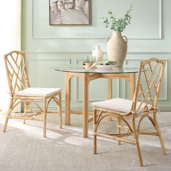 Safavieh CHADALE Rattan Dining Chair - Natural & Cream - Stylish, Comfortable, Versatile Seating for Any Space SEA8037A-SET2