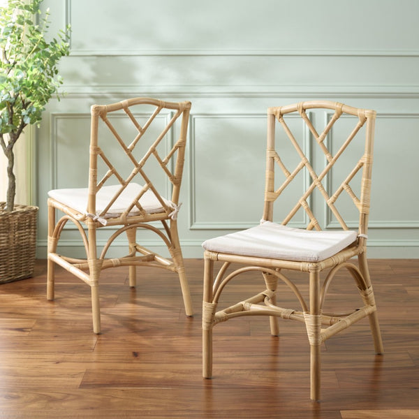 Safavieh CHADALE Rattan Dining Chair - Natural & Cream - Stylish, Comfortable, Versatile Seating for Any Space SEA8037A-SET2