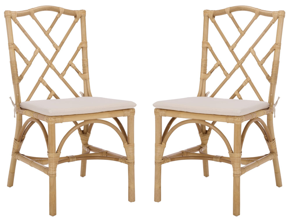 Safavieh Chadale Rattan Dining Chair - Natural & Cream Elegance For Stylish, Comfortable Dining Spaces Natural ,Cream Rattan ,Fabric ,Foam Sea8037a-set2