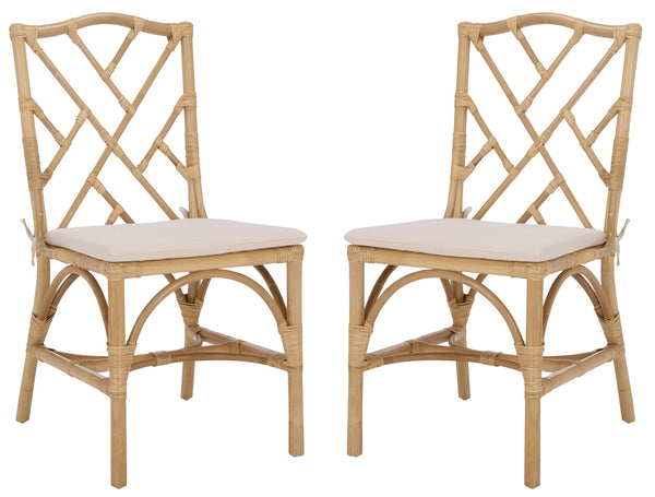 Safavieh Chadale Rattan Dining Chair - Natural & Cream Elegance For Stylish, Comfortable Dining Spaces Natural ,Cream Rattan ,Fabric ,Foam Sea8037a-set2