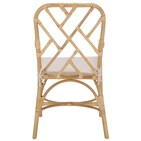 Safavieh Olala Rattan Arm Dining Chair - Natural & Cream, Elegant Comfort For Every Meal & Interior Style Natural ,Cream Rattan ,Fabric ,Foam Sea8038a