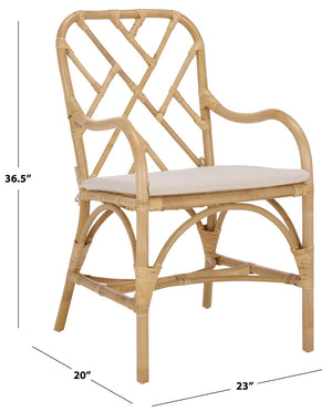Safavieh OLALA Rattan Arm Dining Chair - Natural Elegance with Cream Seat for Comfort & Style in Any Room SEA8038A