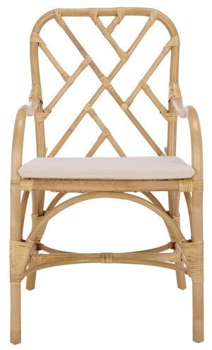 Safavieh Olala Rattan Arm Dining Chair - Natural & Cream, Elegant Comfort For Every Meal & Interior Style Natural ,Cream Rattan ,Fabric ,Foam Sea8038a