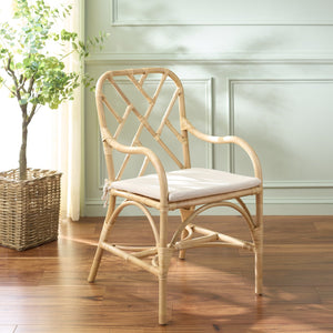 Safavieh Olala Rattan Arm Dining Chair - Natural & Cream, Elegant Comfort For Every Meal & Interior Style Natural ,Cream Rattan ,Fabric ,Foam Sea8038a