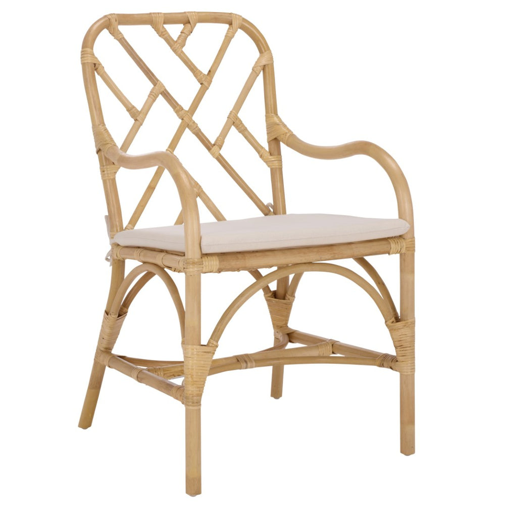 Safavieh OLALA Rattan Arm Dining Chair - Natural Elegance with Cream Seat for Comfort & Style in Any Room SEA8038A
