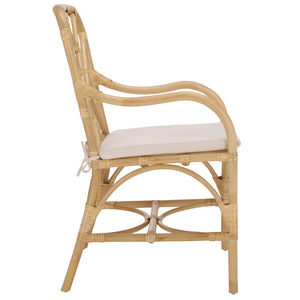 Safavieh Olala Rattan Arm Dining Chair - Natural & Cream, Elegant Comfort For Every Meal & Interior Style Natural ,Cream Rattan ,Fabric ,Foam Sea8038a
