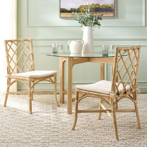 Safavieh HARU Rattan Dining Chair - Natural & Cream Upholstery for Timeless Style and Ultimate Comfort SEA8039A-SET2
