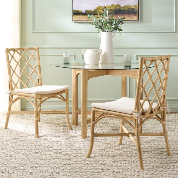 Safavieh HARU Rattan Dining Chair - Natural & Cream Upholstery for Timeless Style and Ultimate Comfort SEA8039A-SET2