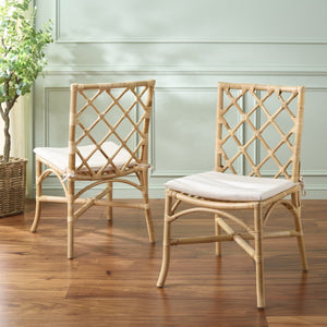 Safavieh HARU Rattan Dining Chair - Natural & Cream Upholstery for Timeless Style and Ultimate Comfort SEA8039A-SET2