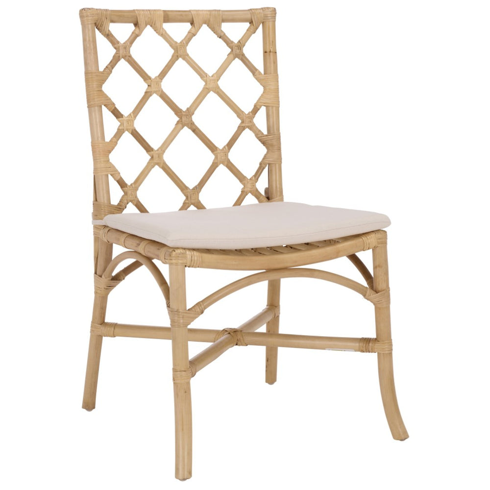 Safavieh HARU Rattan Dining Chair - Natural & Cream Upholstery for Timeless Style and Ultimate Comfort SEA8039A-SET2