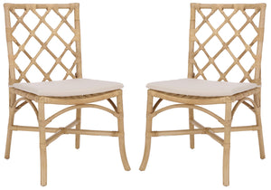 Safavieh Haru Rattan Dining Chair - Natural & Cream - Elegant Comfort For Your Dining Space Décor Natural ,Cream Rattan ,Fabric ,Foam Sea8039a-set2