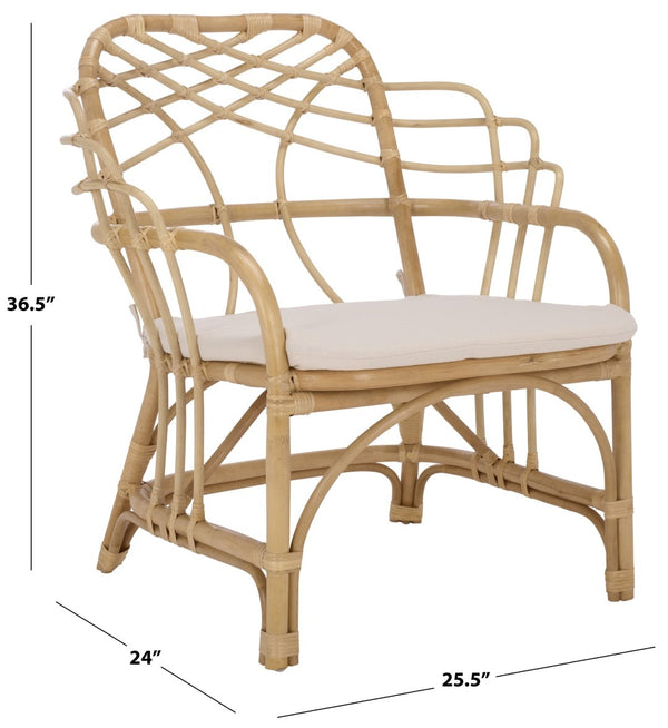 Safavieh JUNIE Rattan Dining Chair - Natural Frame & Cream Cushion for Elegant Dining & Versatile Decor SEA8040A