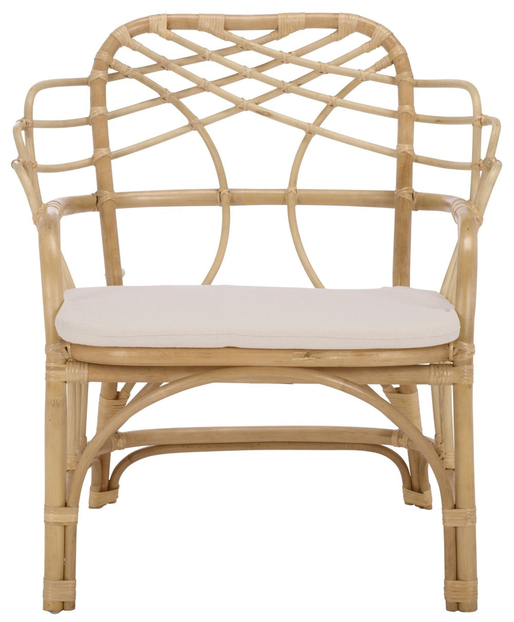 Safavieh JUNIE Rattan Dining Chair - Natural Frame & Cream Cushion for Elegant Dining & Versatile Decor SEA8040A