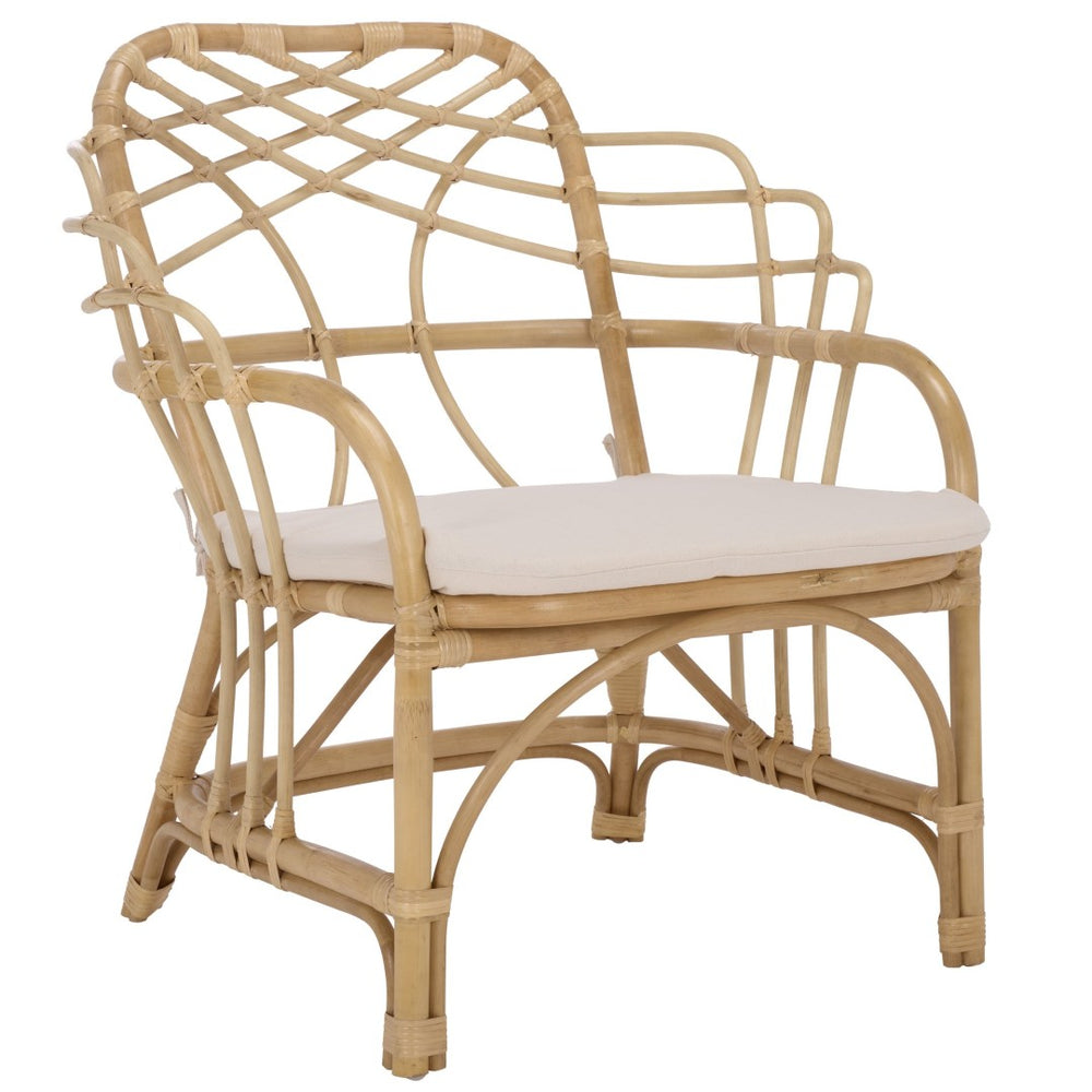 Safavieh JUNIE Rattan Dining Chair - Natural Frame & Cream Cushion for Elegant Dining & Versatile Decor SEA8040A