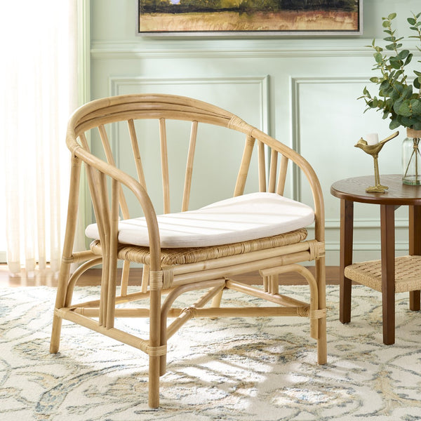 Safavieh Billie Rattan Dining Chair - Natural & Cream Elegant Comfort For Stylish Dining Spaces And Homes Natural ,Cream Rattan ,Fabric ,Foam Sea8041a