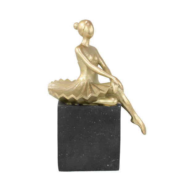 Zeugma Ballet Gold Leaf Sculpture With Dark Grey Base – Elegant Resin And Quartz Art Piece For Home Decor   Cf1210015