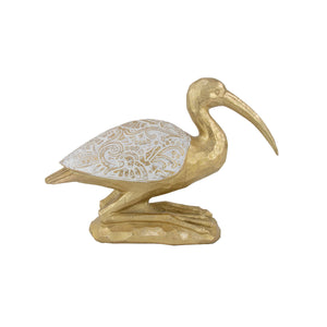 Zeugma Seating Ibis Sculpture 20182 - Stunning Gold Leaf & White Resin Art Piece For Elegant Decor 11"X3.5"   Cf1220182