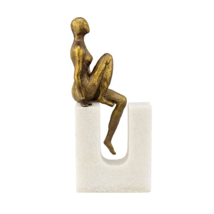 Zeugma Seating Woman Sculpture - Elegant Gold Leaf Design With Stone Base | 11" Tall Resin Art Piece   Cf1240112