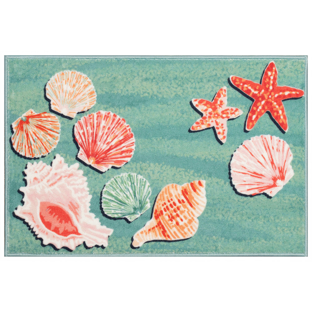 Trans Ocean Liora Manne Shellebration Indoor Mat - Colorful Coastal Seashell Design For Vibrant Home Décor Blue Nylon Seir5513404