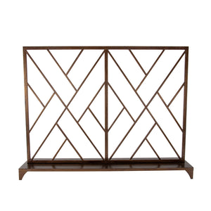 Zeugma Selina Geometric Firescreen - Handcrafted Metal Frame For Elegant Hearth Decor And Dramatic Appeal Brown Leaf ( Dark Bronze Brown Finish ) Metal Selina Brown