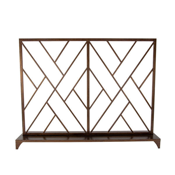 Zeugma Selina Geometric Firescreen - Handcrafted Metal Frame For Elegant Hearth Decor And Dramatic Appeal Brown Leaf ( Dark Bronze Brown Finish ) Metal Selina Brown