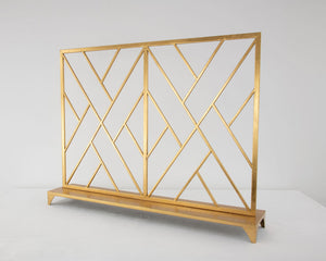 Zeugma Selina Geometric Firescreen - Handcrafted Metal Frame For Elegant Hearth Decor And Dramatic Appeal Gold Leaf Metal Selina Gold