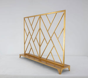 Zeugma Selina Geometric Firescreen - Handcrafted Metal Frame For Elegant Hearth Decor And Dramatic Appeal Gold Leaf Metal Selina Gold
