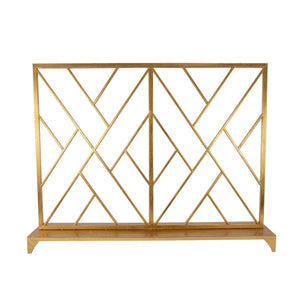 Zeugma Selina Geometric Firescreen - Handcrafted Metal Frame For Elegant Hearth Decor And Dramatic Appeal Gold Leaf Metal Selina Gold