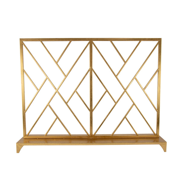 Zeugma Selina Geometric Firescreen - Handcrafted Metal Frame For Elegant Hearth Decor And Dramatic Appeal Gold Leaf Metal Selina Gold