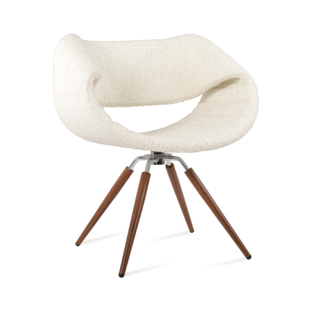 Soho Concept Seminyak Carrot Swivel Armchair - Stylish Comfort In Camira Wool & Boucle, 10-year Guarantee! Walnut,White Swivel. Solid Metal Top Part Connected To Four Tubular Legs Soho-concept-dining-chair-05772