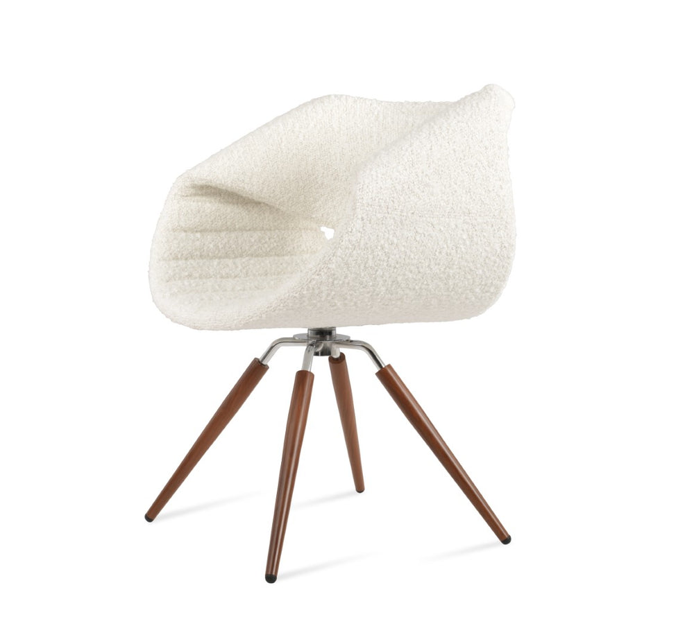 Soho Concept Seminyak Carrot Swivel Armchair - Stylish Comfort In Camira Wool & Boucle, 10-year Guarantee! Walnut,White Swivel. Solid Metal Top Part Connected To Four Tubular Legs Soho-concept-dining-chair-05772