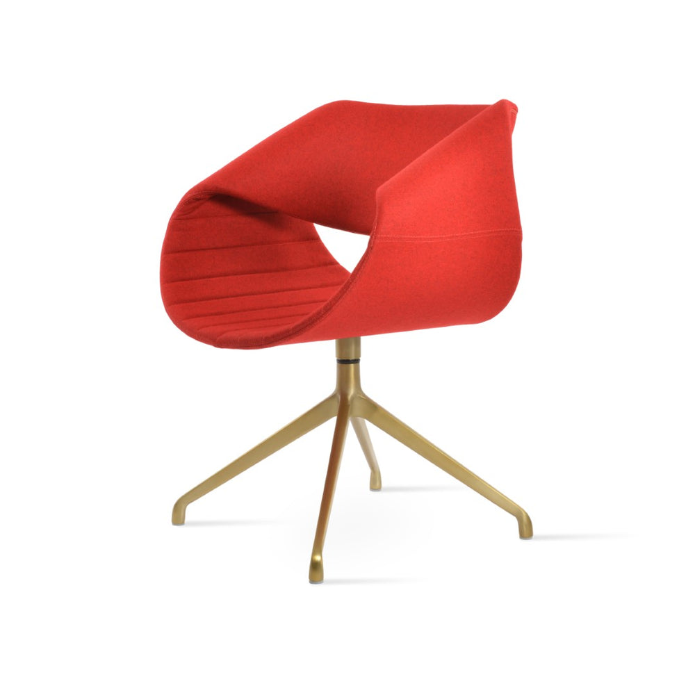 Soho Concept Seminyak Spider Plus Swivel Armchair - Stylish Wool & Boucle Upholstery, 10-year Guarantee, Brass Finish Brass,Red  Soho-concept-dining-chair-05787