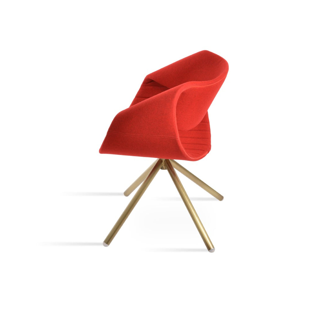 Soho Concept Seminyak Stick Swivel Armchair - Elegant Design, Premium Camira Wool & 10-year Guarantee, Natural Finish Brass,Red  Soho-concept-dining-chair-05763