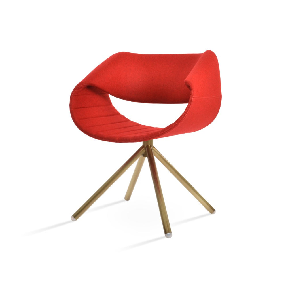 Soho Concept Seminyak Stick Swivel Armchair - Elegant Design, Premium Camira Wool & 10-year Guarantee, Natural Finish Brass,Red  Soho-concept-dining-chair-05763