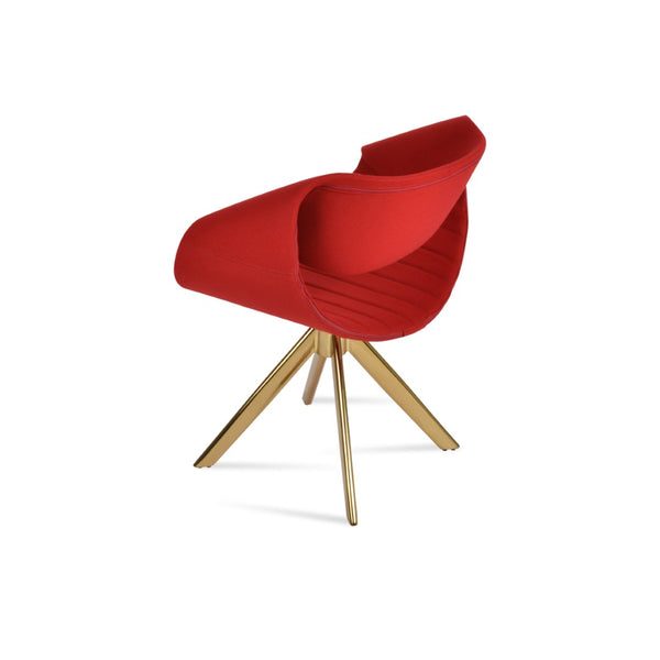 Soho Concept Seminyak Sword Swivel Armchair - Elegant Camira Blazer Wool Fabric & 10-year Guarantee, Gold Finish Gold,Red  Soho-concept-dining-chair-05800