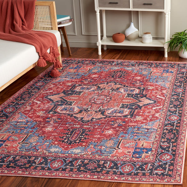 Safavieh Serapi Traditional Style Rug - Elegant Power Loomed Design With Rich Red And Blue Palette, Durable & Chic Red ,Blue 52% Cotton,25% Jute,20% Polyester Chenille,3% Polyester Sep612q-7r