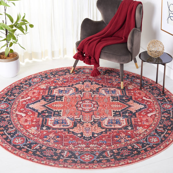 Safavieh Serapi Traditional Style Rug - Elegant Power Loomed Design With Rich Red And Blue Palette, Durable & Chic Red ,Blue 52% Cotton,25% Jute,20% Polyester Chenille,3% Polyester Sep612q-7r