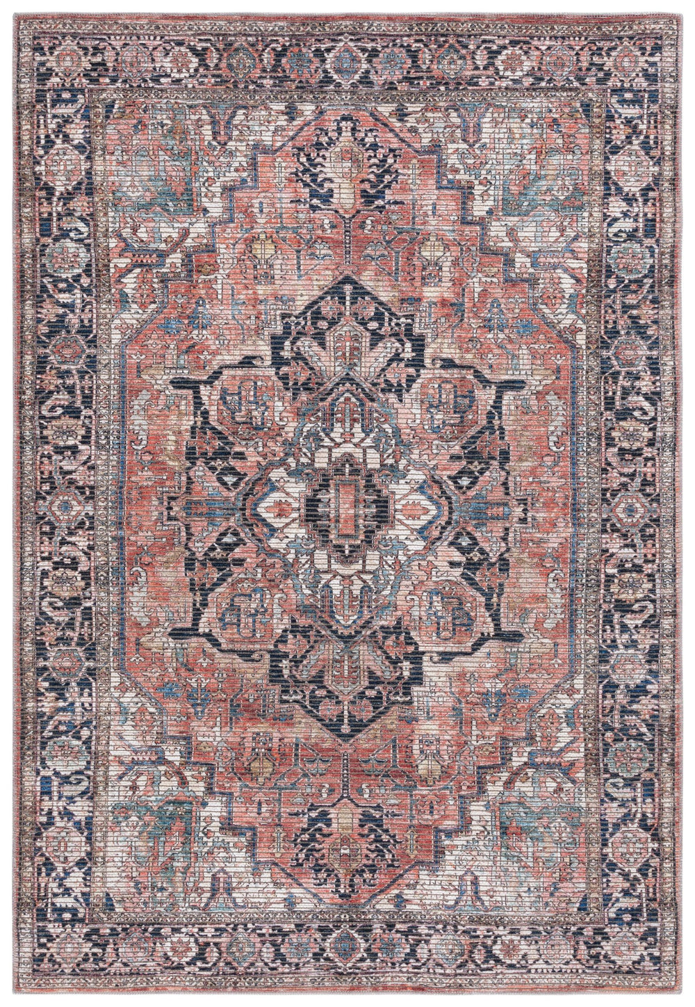 Safavieh Serapi Traditional Style Area Rug - Timeless Charm, Durable, Washable, Elegant Design For Any Space Rust ,Navy 52% Cotton,25% Jute,20% Polyester Chenille,3% Polyester Sep624p-7sq