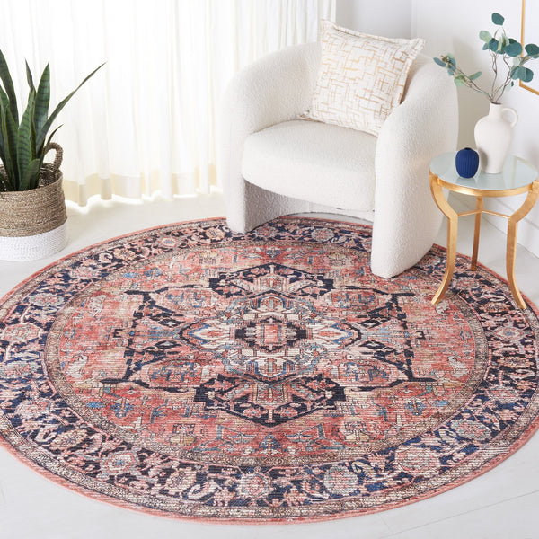 Safavieh Serapi Traditional Style Area Rug - Timeless Charm, Durable, Washable, Elegant Design For Any Space Rust ,Navy 52% Cotton,25% Jute,20% Polyester Chenille,3% Polyester Sep624p-7sq