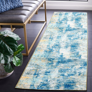 Safavieh Sequoia Elegant Abstract Area Rug – Luxurious Polyester Design For Comfort & Style In Any Home Ivory Blue ,Gold Polyester Seq100a-7r