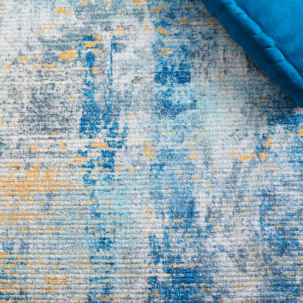 Safavieh Sequoia Elegant Abstract Area Rug – Luxurious Polyester Design For Comfort & Style In Any Home Ivory Blue ,Gold Polyester Seq100a-7r