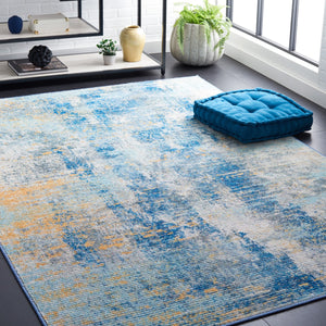 Safavieh Sequoia Elegant Abstract Area Rug – Luxurious Polyester Design For Comfort & Style In Any Home Ivory Blue ,Gold Polyester Seq100a-7r
