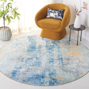 Safavieh Sequoia Elegant Abstract Area Rug – Luxurious Polyester Design For Comfort & Style In Any Home Ivory Blue ,Gold Polyester Seq100a-7r