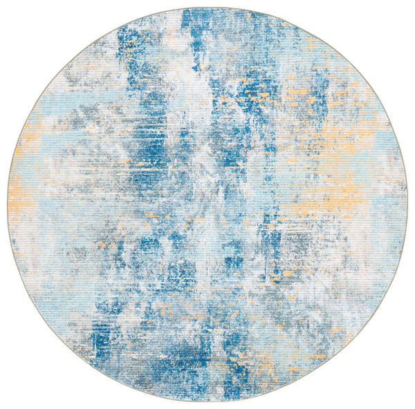 Safavieh Sequoia Elegant Abstract Area Rug – Luxurious Polyester Design For Comfort & Style In Any Home Ivory Blue ,Gold Polyester Seq100a-7r
