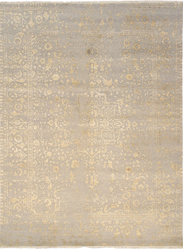 Pasargad Home Transitional Hand-knotted Silver Area Rug - Luxury Bamboo Silk & Wool Elegance   Ser-2167 9x12
